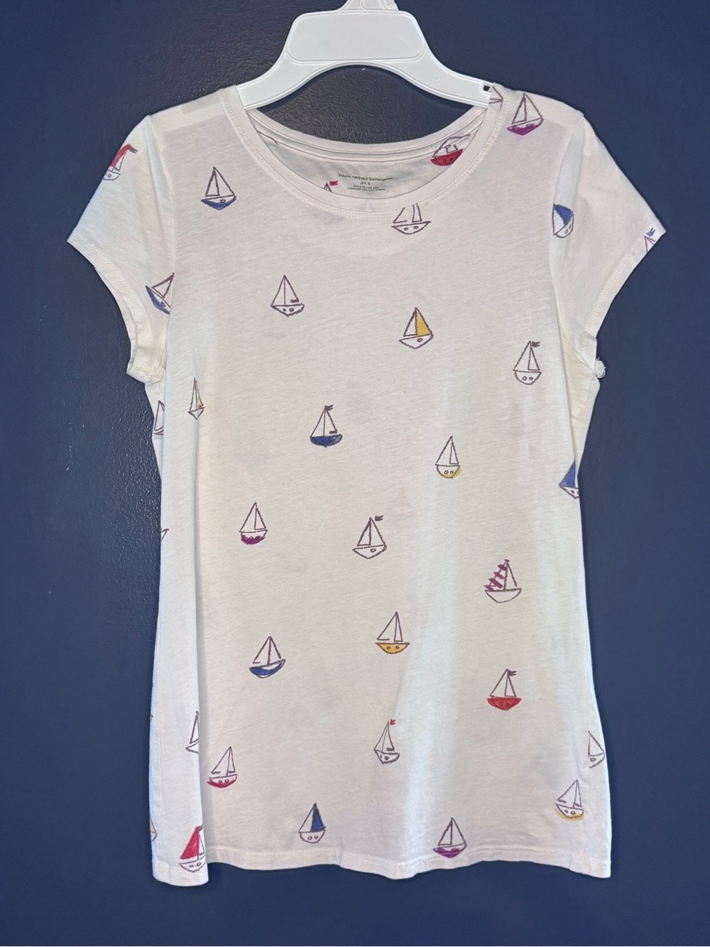 Woman’s Small Anthropologie Pilero and the Letterpress sailboat Short sleeve tee
